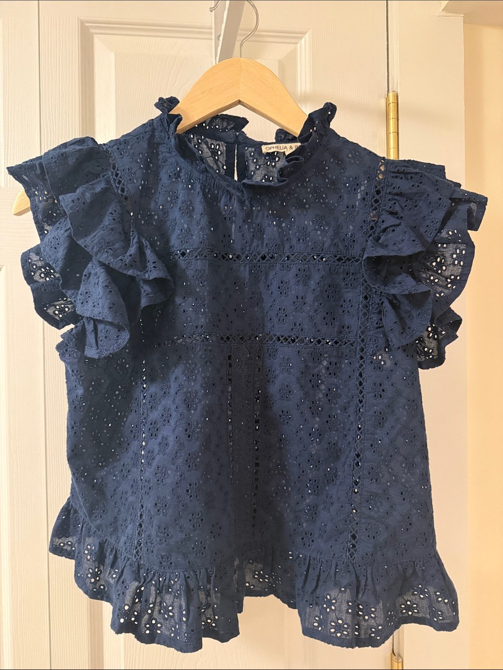 Ophelia & Indigo - Navy Eyelet Ruffle Top